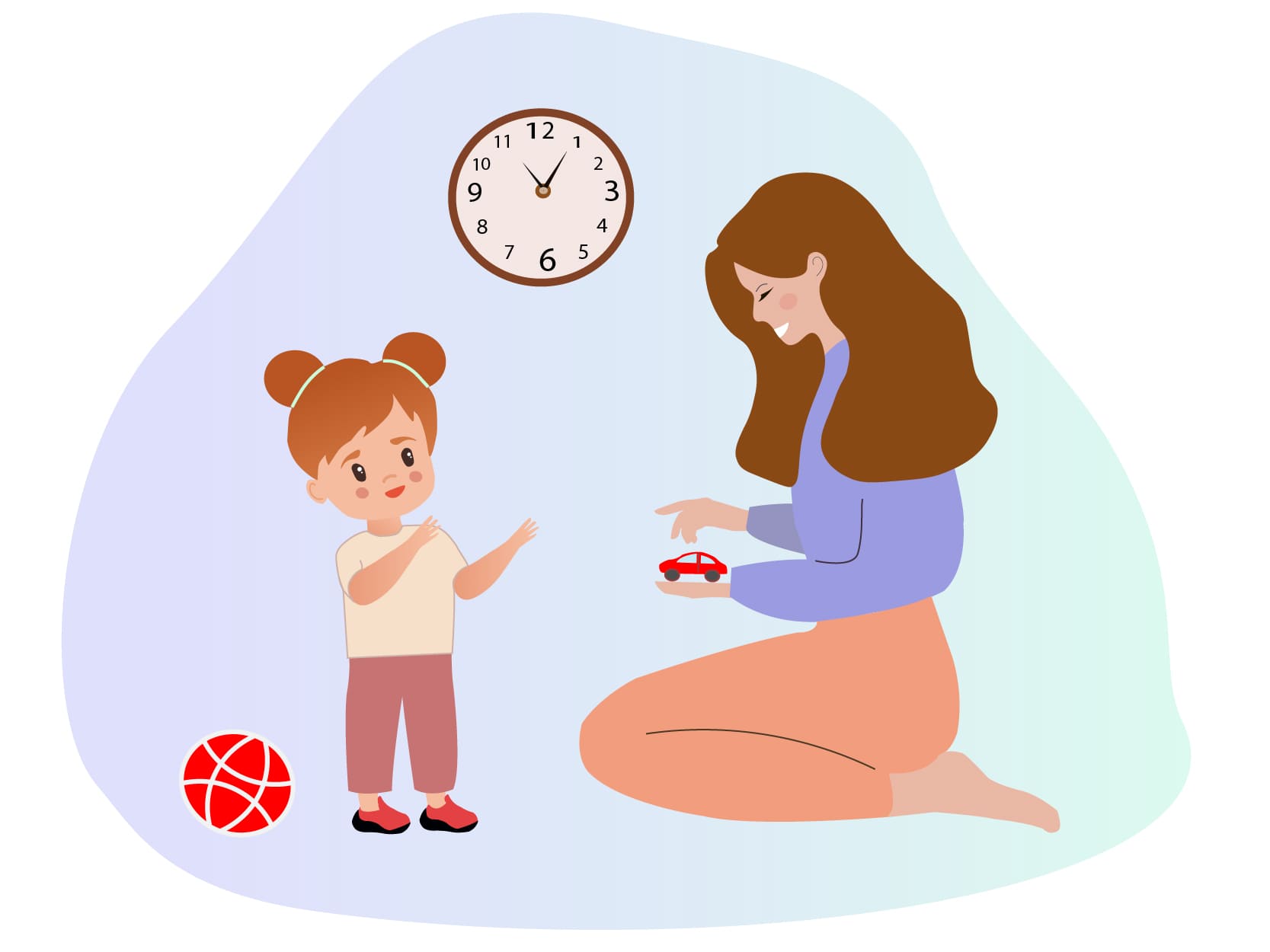 Oppas aan huis die met het oppaskindje speelt omdat de ouders hebben gekozen voor kinderopvang aan huis